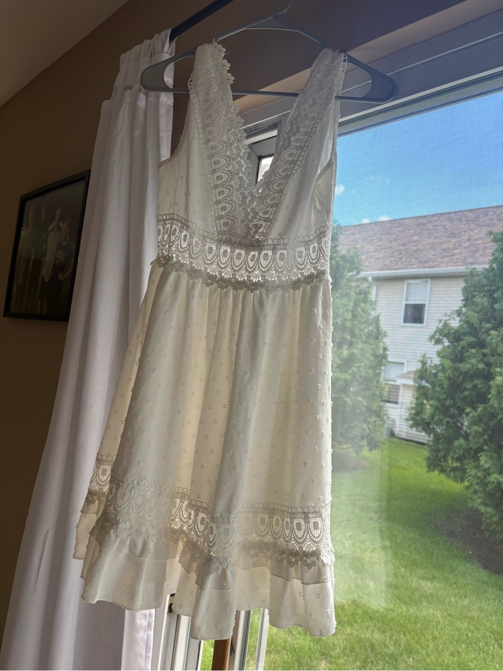SHEIN White Eyelet Lace V-Neck Sundress